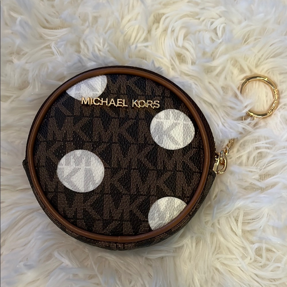 Michael Kors Brown, Black and White Polka Dot Coin Pouch NWT